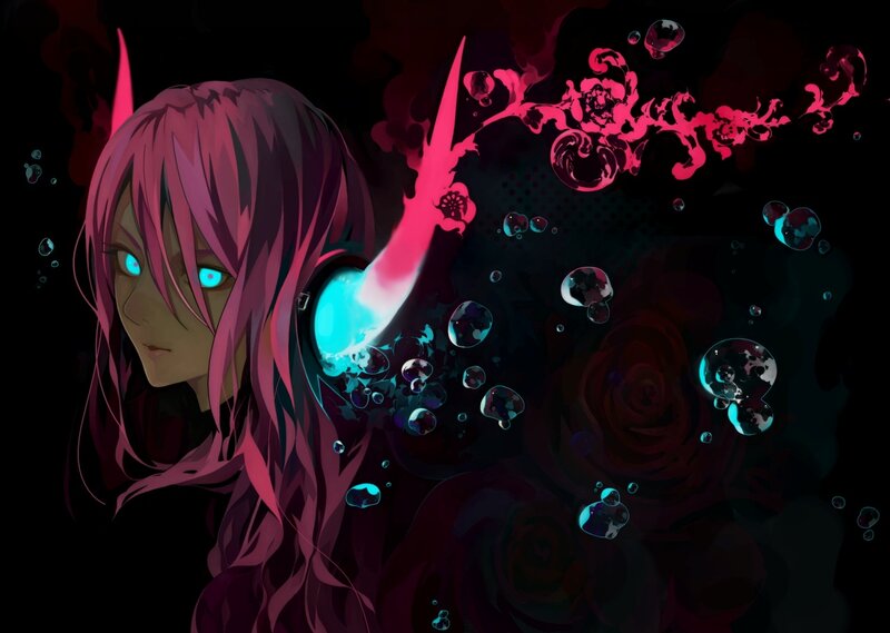 Anime Character with Pink Hair — Black, Dramatic, Night, Digital Art