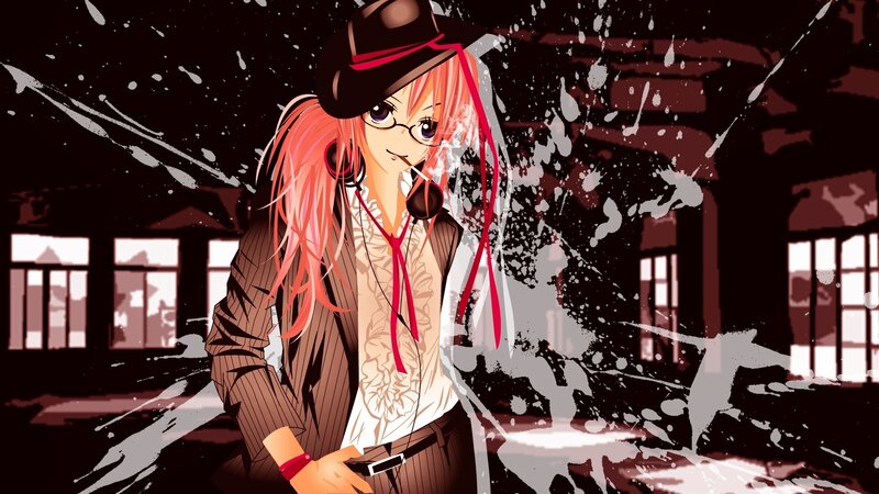 Anime Character with Pink Hair — Black, Dramatic, Night, Hat