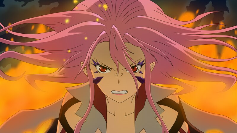 Anime Character with Pink Hair — Dramatic, Fire