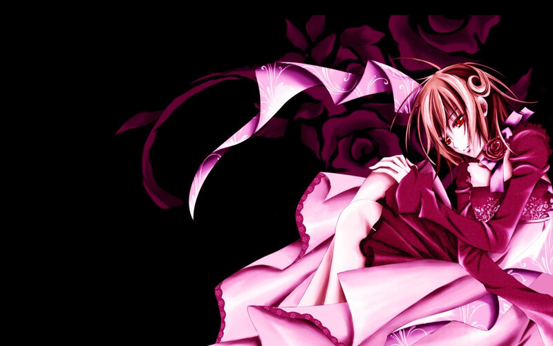 Anime Character with Pink Hair — Dramatic, Night, Rose