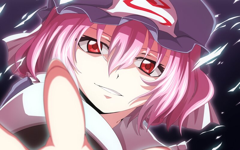 Anime Character with Pink Hair — Dramatic, Red Eyes, Hat