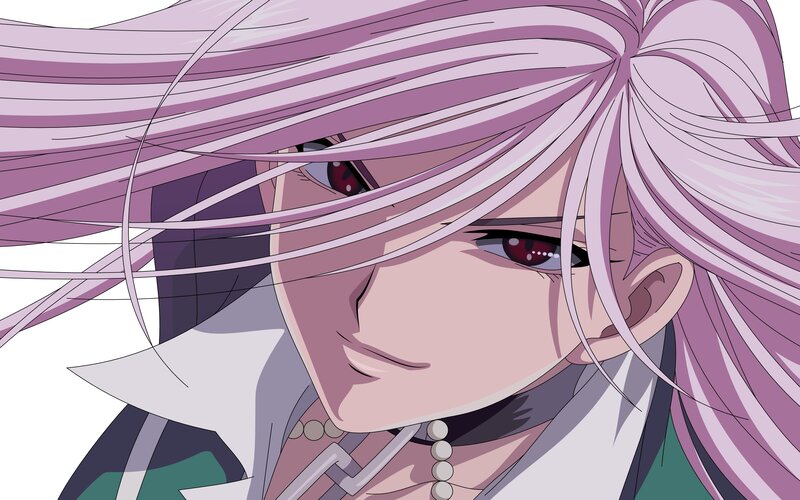 Anime Character with Pink Hair — Dramatic, Red Eyes, White Collar