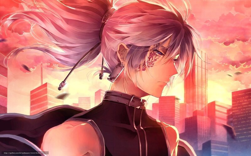Anime Character with Pink Hair — Dramatic, Sunset, Cityscape