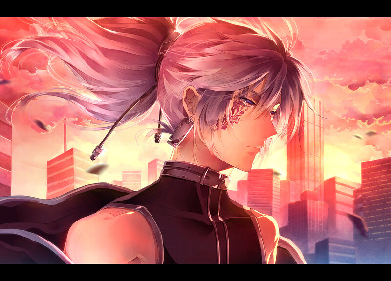 Anime Character with Pink Hair — Dramatic, Sunset, Digital Art