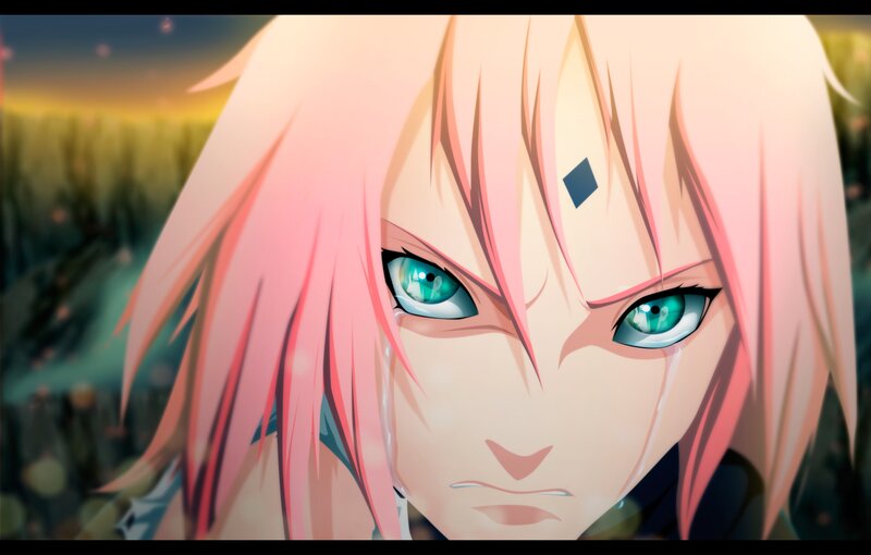 Anime Character with Pink Hair — Dramatic, Sunset, Tears