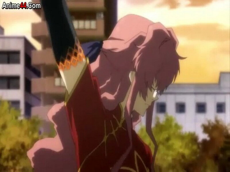 Anime Character with Pink Hair — Dramatic, Sunset