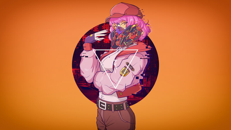 Anime Character with Pink Hair — Orange, Dramatic, Digital Art