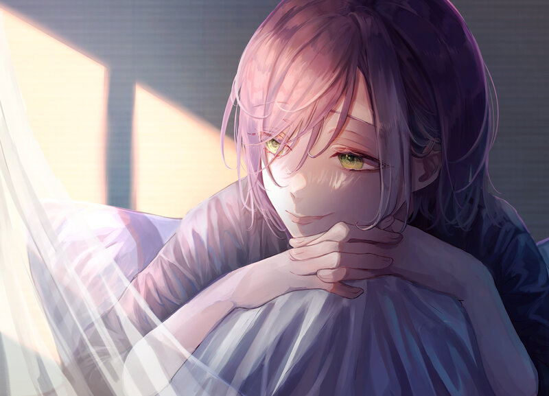 Anime Character with Pink Hair — Purple, Calm, Morning