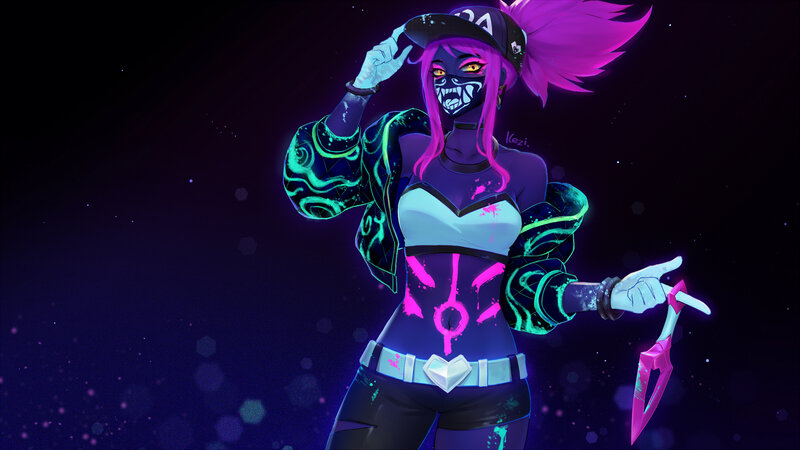 Anime Character with Pink Hair — Purple, Dramatic, Night, Digital Art, Mask