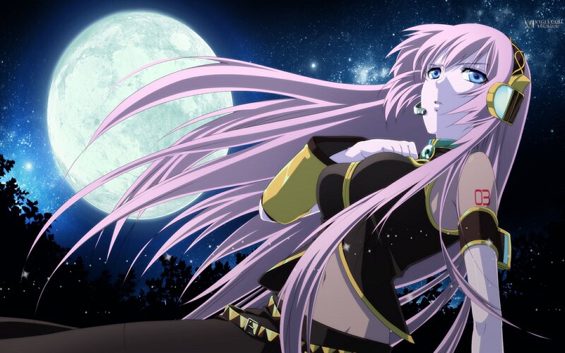 Anime Character with Pink Hair — Purple, Dramatic, Night, Moon