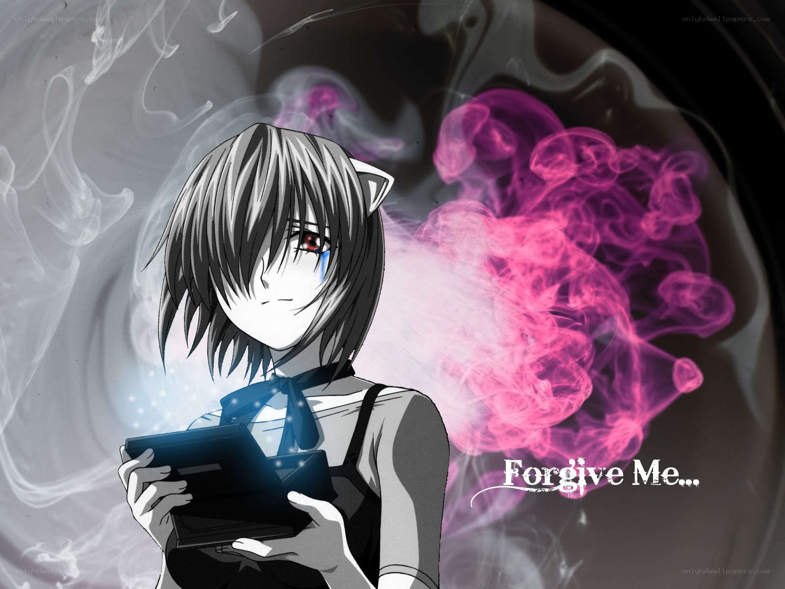 anime character with pink smoke