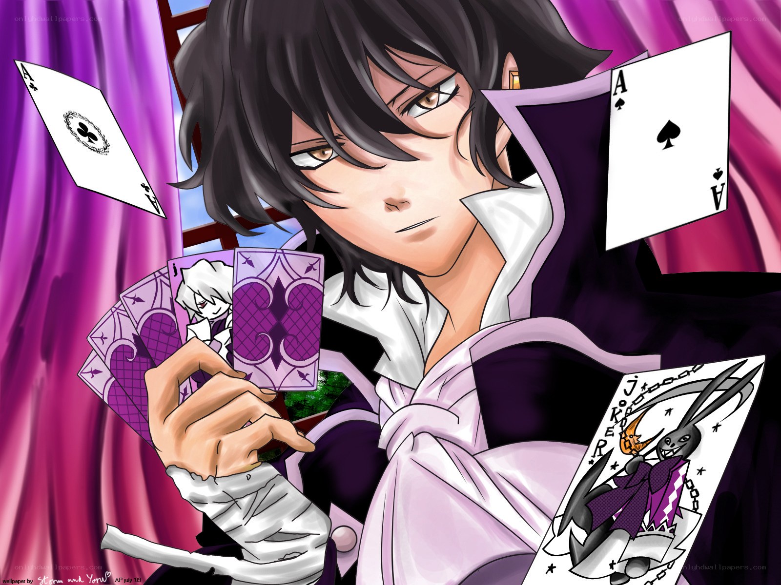 anime character with playing cards