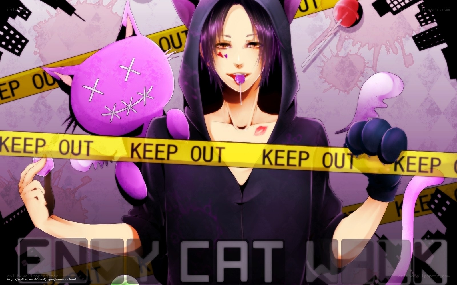 Anime character with purple cat