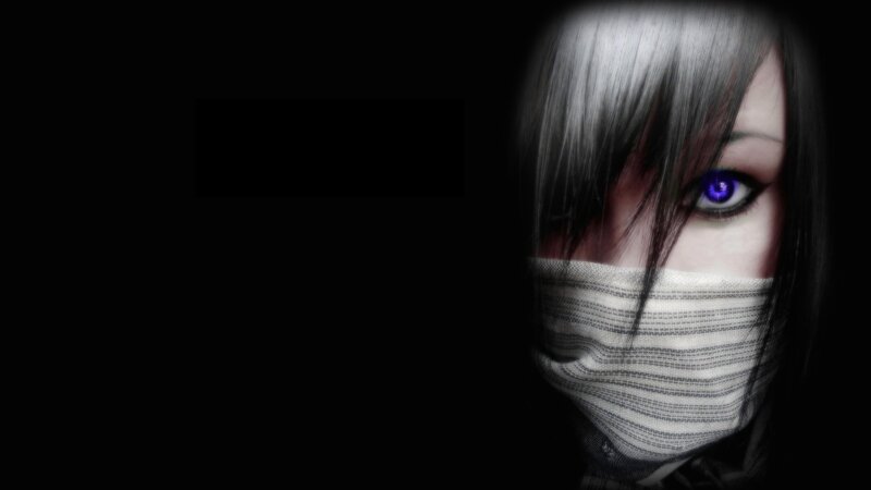 Anime Character with Purple Eye — Black, Dramatic, Digital Art, Purple Eye