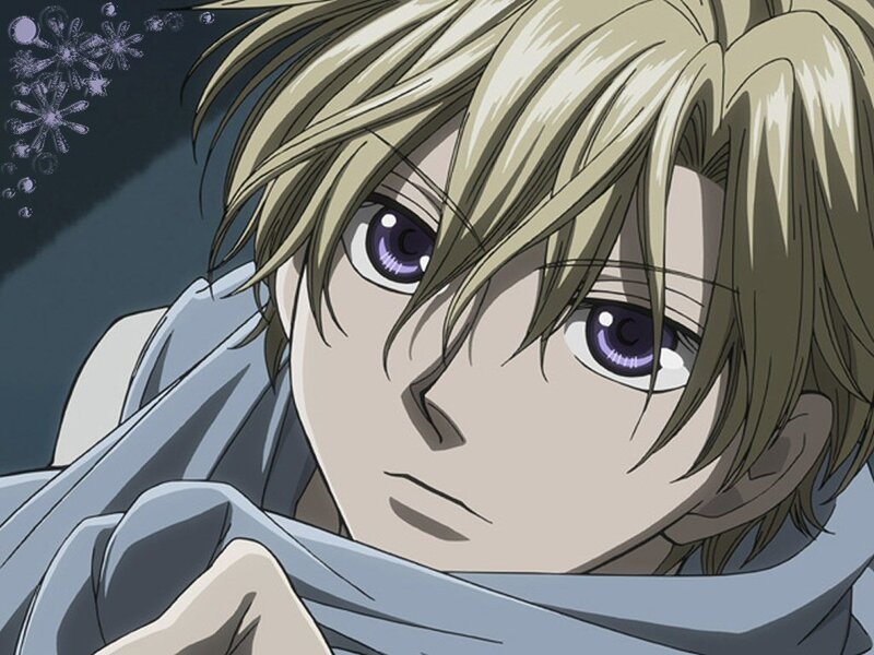 anime character with purple eyes