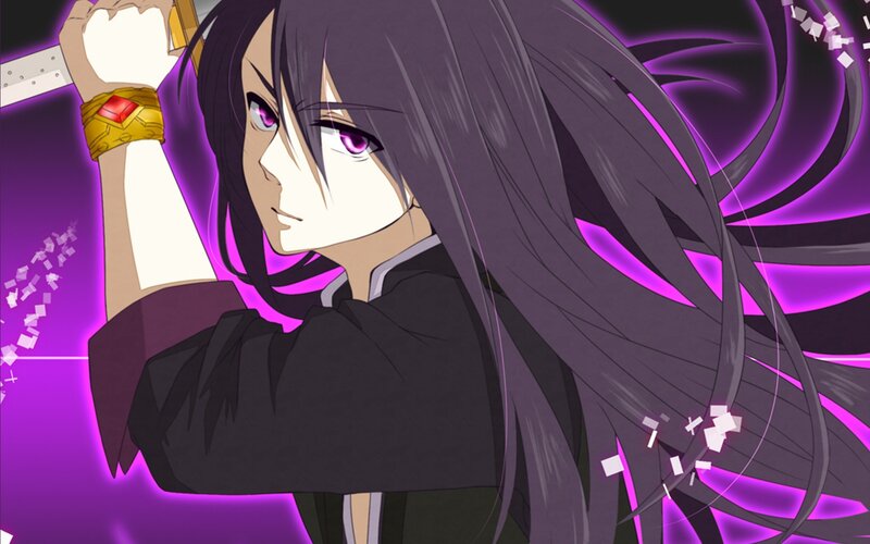 anime character with purple eyes