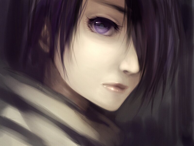 anime character with purple eyes