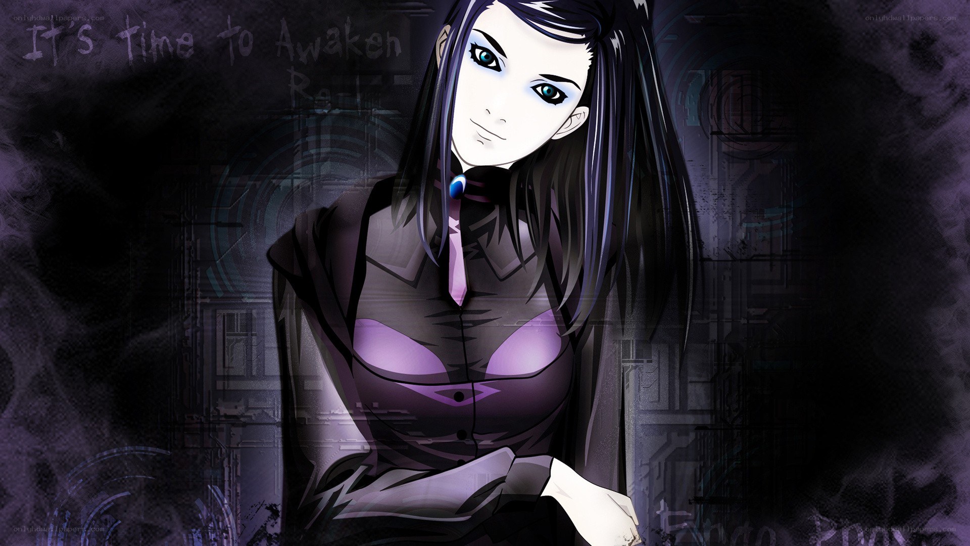 anime character with purple eyes