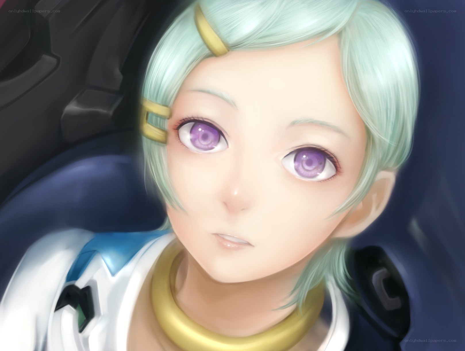 anime character with purple eyes