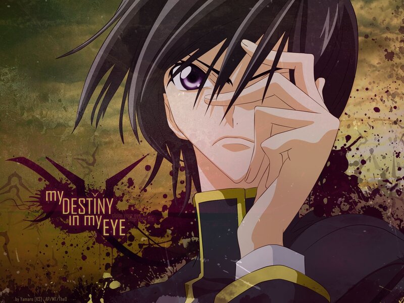 Anime Character with Purple Eyes — Black, Dramatic, Hand on Face