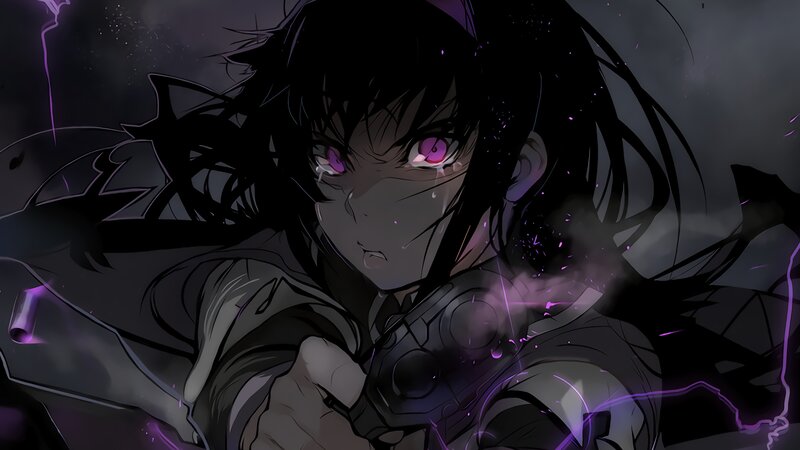 Anime Character with Purple Eyes — Black, Dramatic, Intense