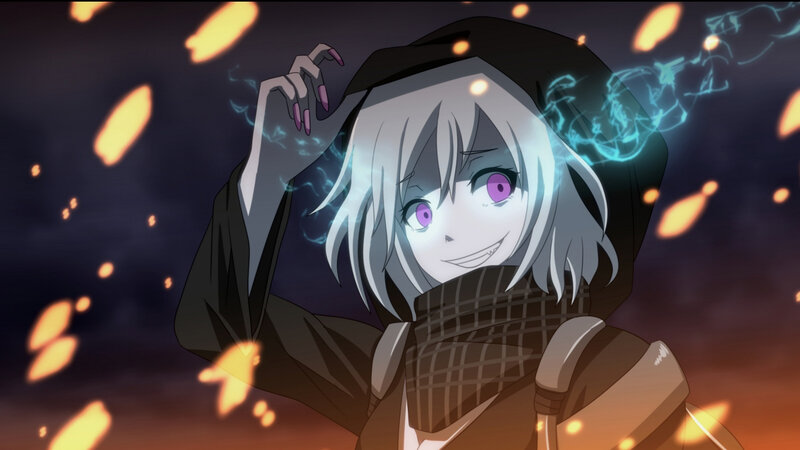 Anime Character with Purple Eyes — Black, Dramatic, Night