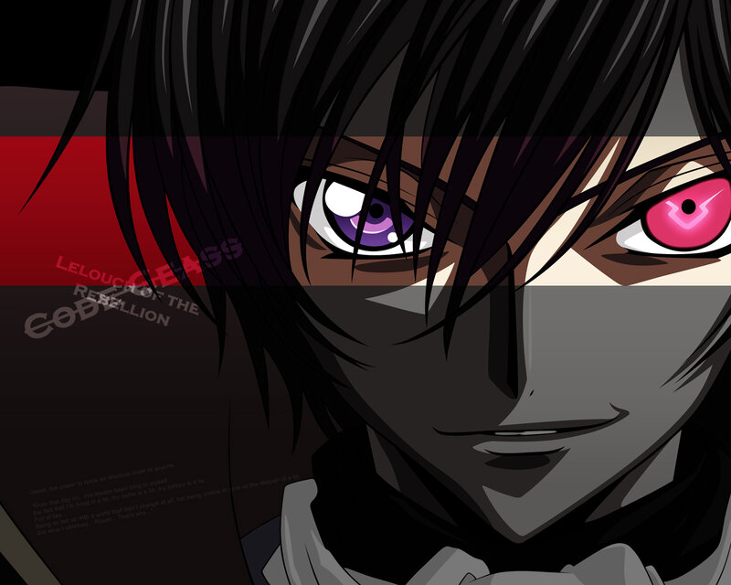 Anime Character with Purple Eyes — Black, Dramatic, Text Overlay