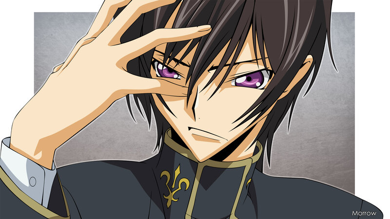 Anime Character with Purple Eyes — Black, Serious