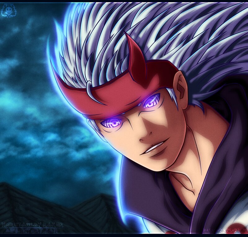 Anime Character with Purple Eyes — Blue, Dramatic, Night