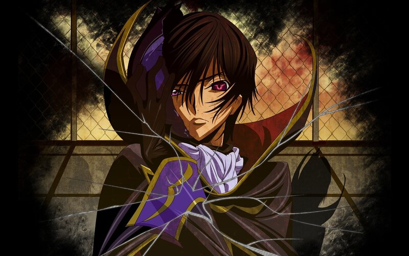 Anime Character with Purple Eyes — Dramatic, Night, Chain-link Fence