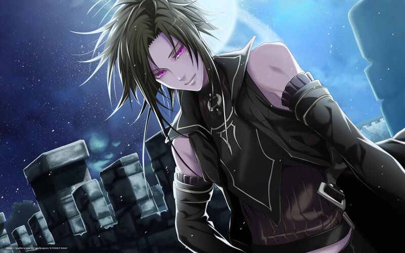 Anime Character with Purple Eyes — Dramatic, Night, Moon