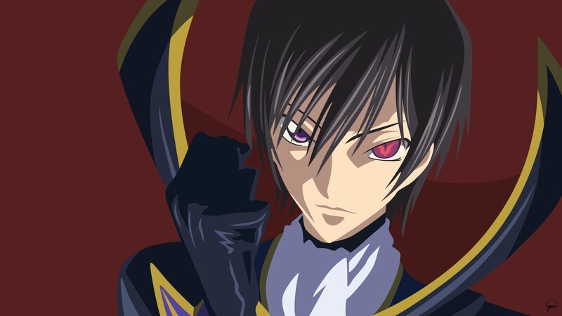 Anime Character with Purple Eyes — Red, Dramatic, Black Hair
