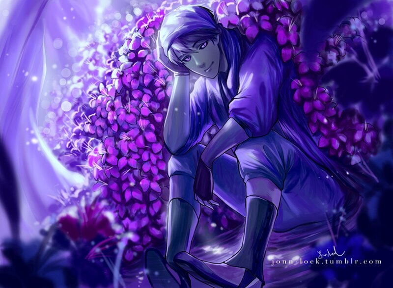 Anime Character with Purple Flowers — Dreamy