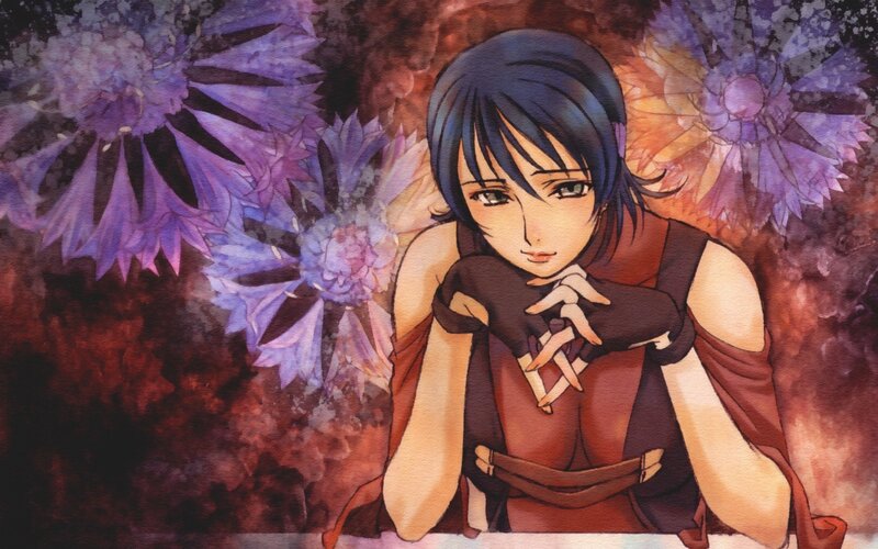 anime character with purple flowers