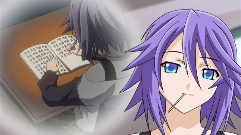 anime character with purple hair