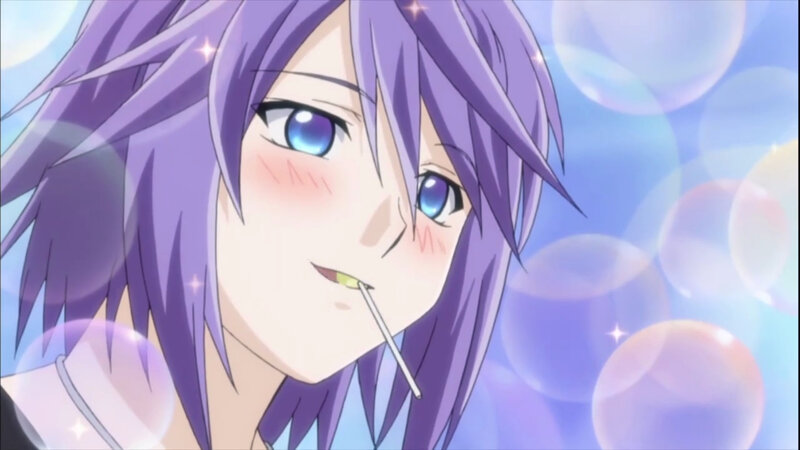 anime character with purple hair