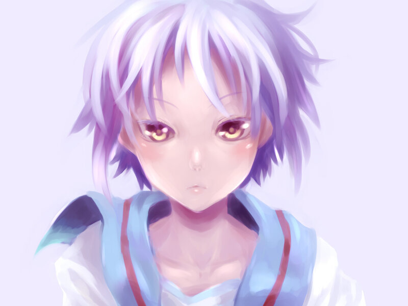 anime character with purple hair