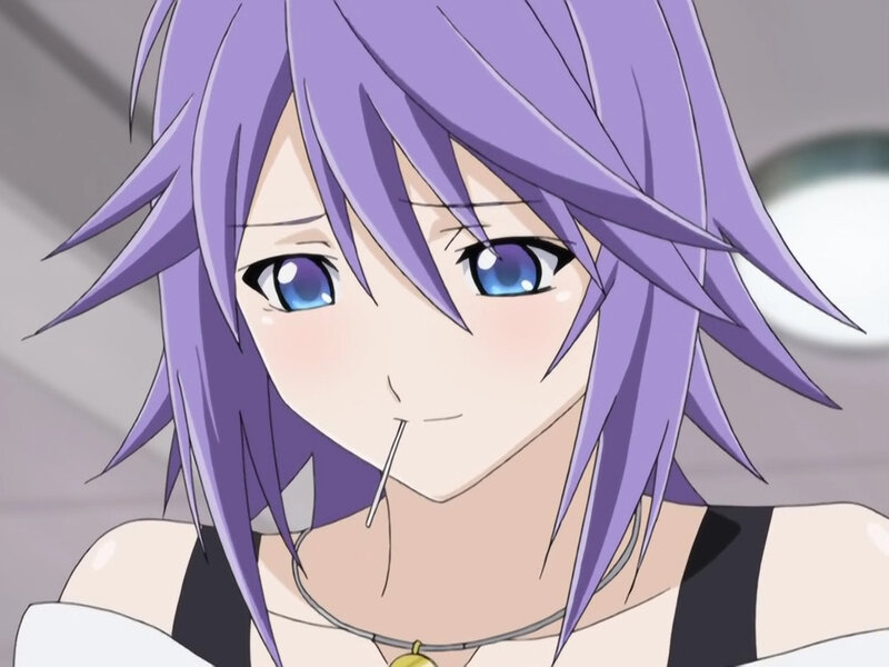 anime character with purple hair