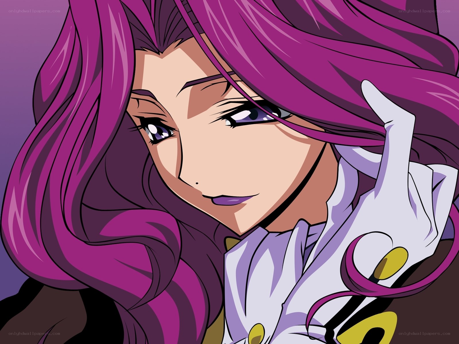 anime character with purple hair