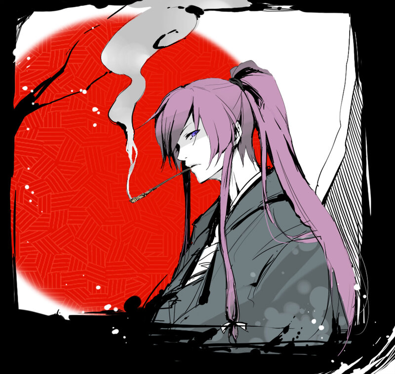 anime character with purple hair