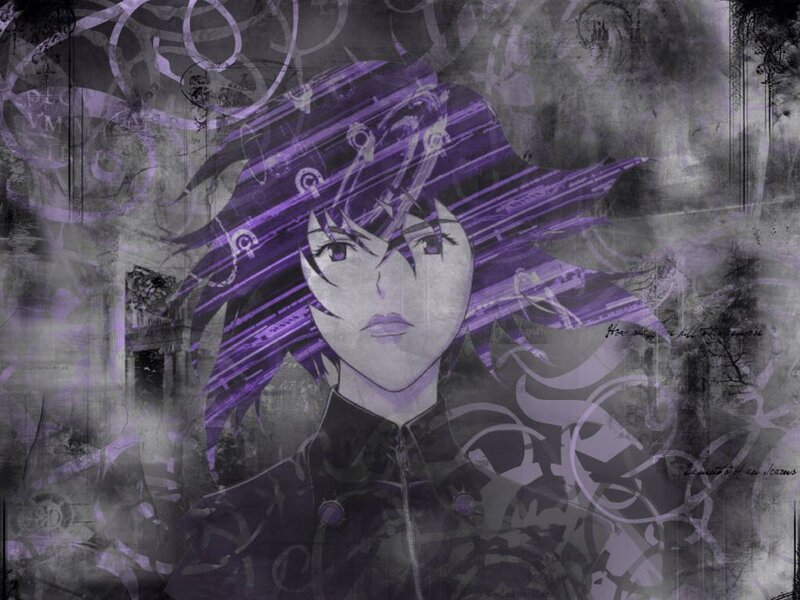 anime character with purple hair