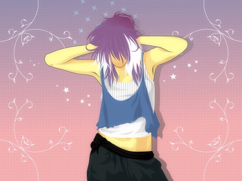 anime character with purple hair