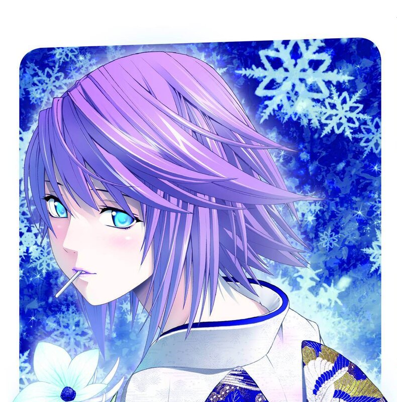 anime character with purple hair