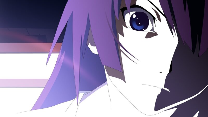 anime character with purple hair