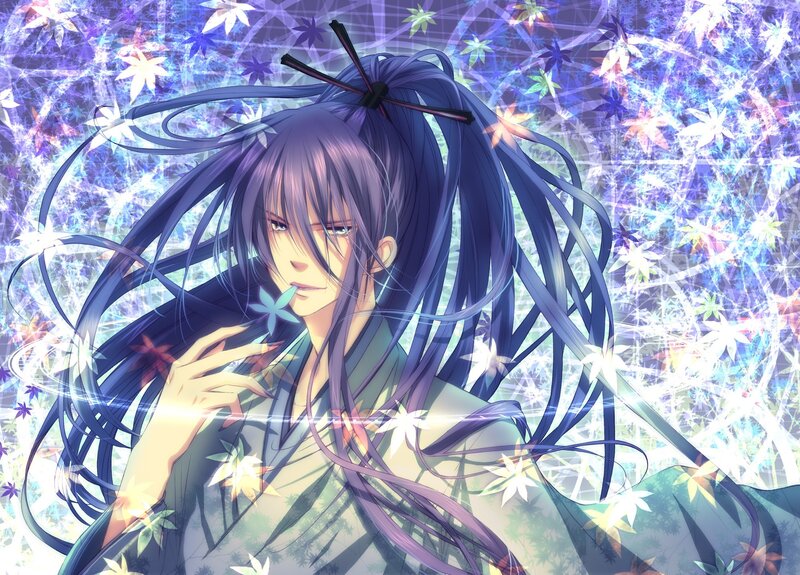 anime character with purple hair