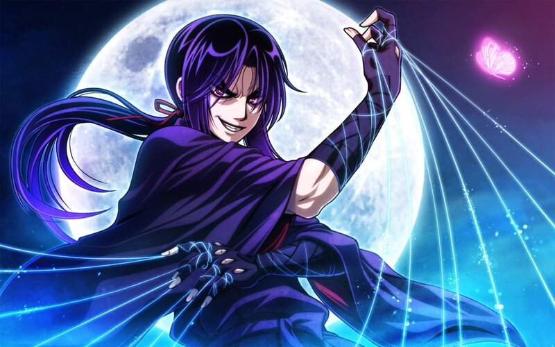 anime character with purple hair