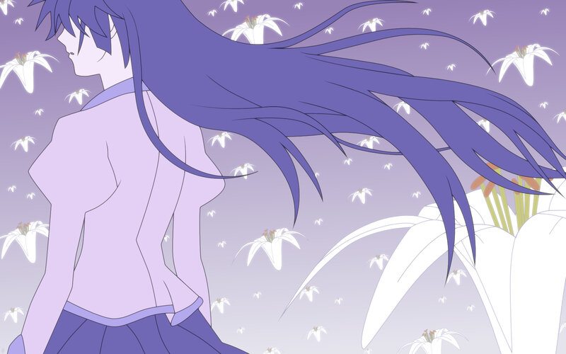 anime character with purple hair