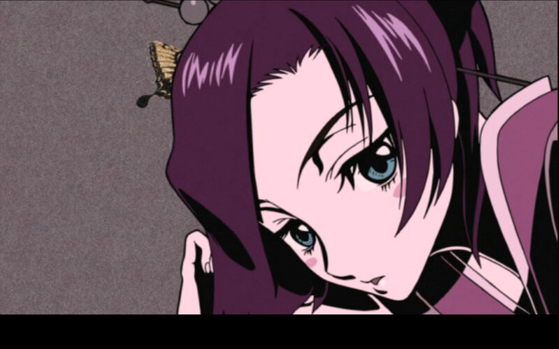 anime character with purple hair