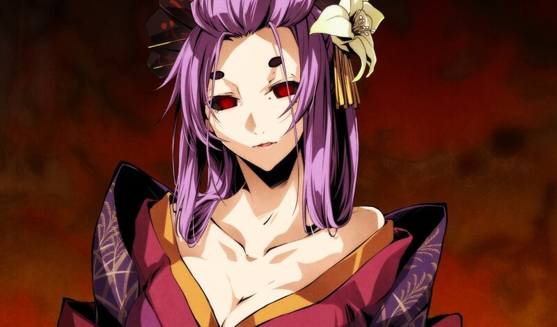 anime character with purple hair