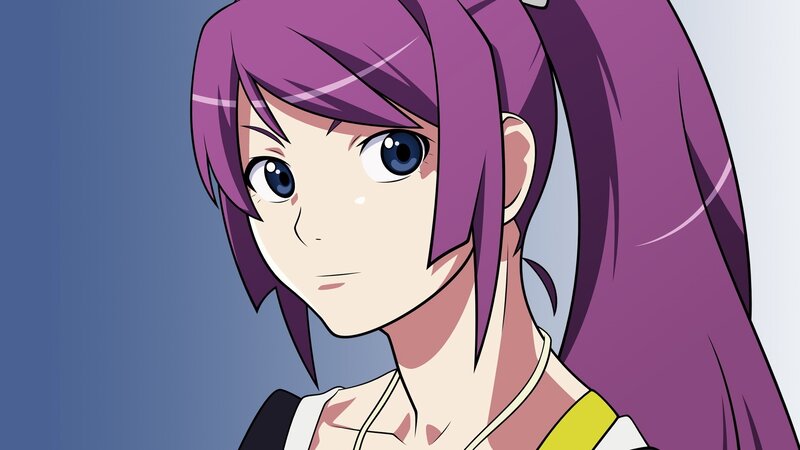 anime character with purple hair